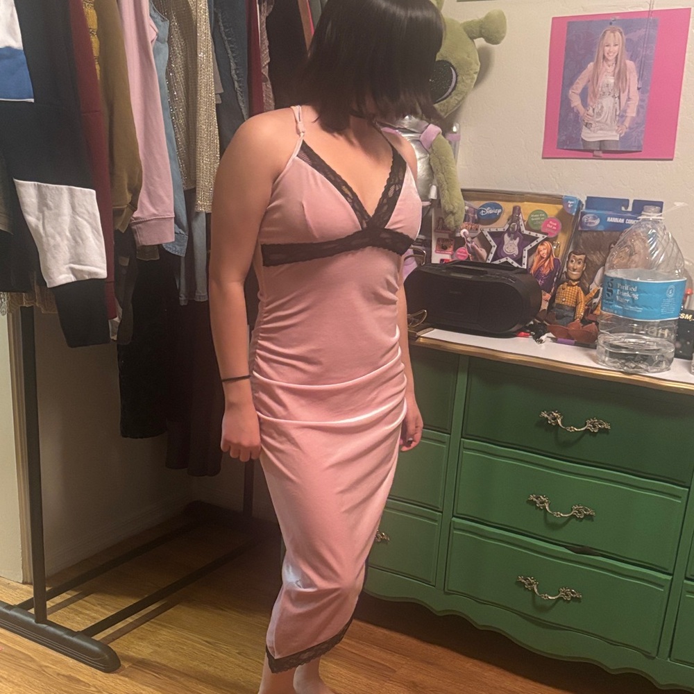 Forever 21 Pink Slip Dress with Black Lace Trim
